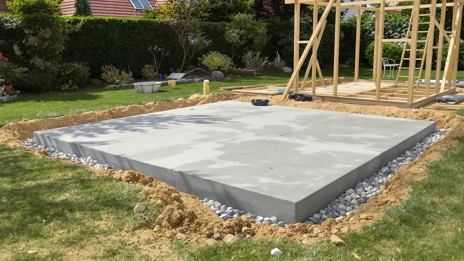 Vorbereitetes Fundament für ein Gartenhaus